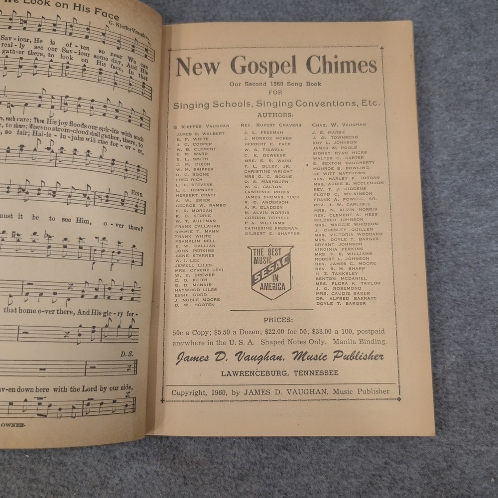 New Gospel Chimes 1960 James D Vaughan Shaped Note Gospel Song Book Hymnal - Picture 3 of 4